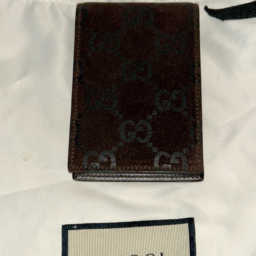 Gucci Brown Monogramed Suede Leather Notepad Holder with Pen. Rare collectors - Picture 3 of 11